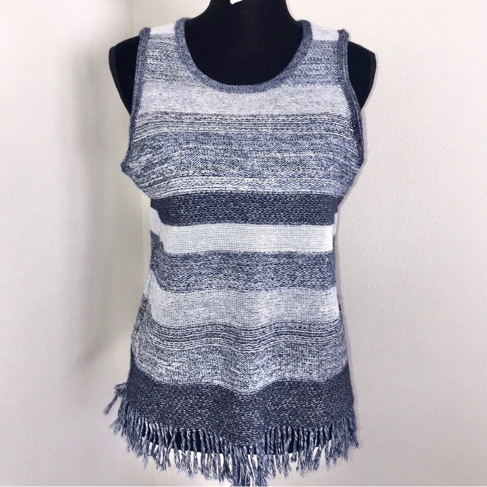 Great shape ETCETERA STRIPED KNIT SWEATER VEST TOP SLEEVELESS w/FRINGES S medium